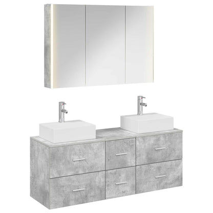 Badezimmermöbel-Set 4 stk. Betongrau Ingenieurholz und Glas