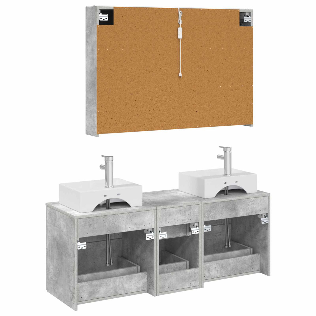 Badezimmermöbel-Set 4 stk. Betongrau Ingenieurholz und Glas