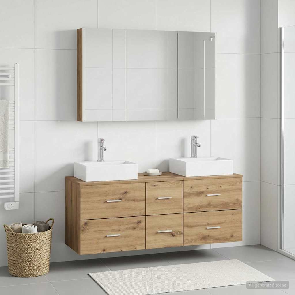 Badezimmermöbel-Set 4 stk. Artisan-Eiche Ingenieurholz und Glas
