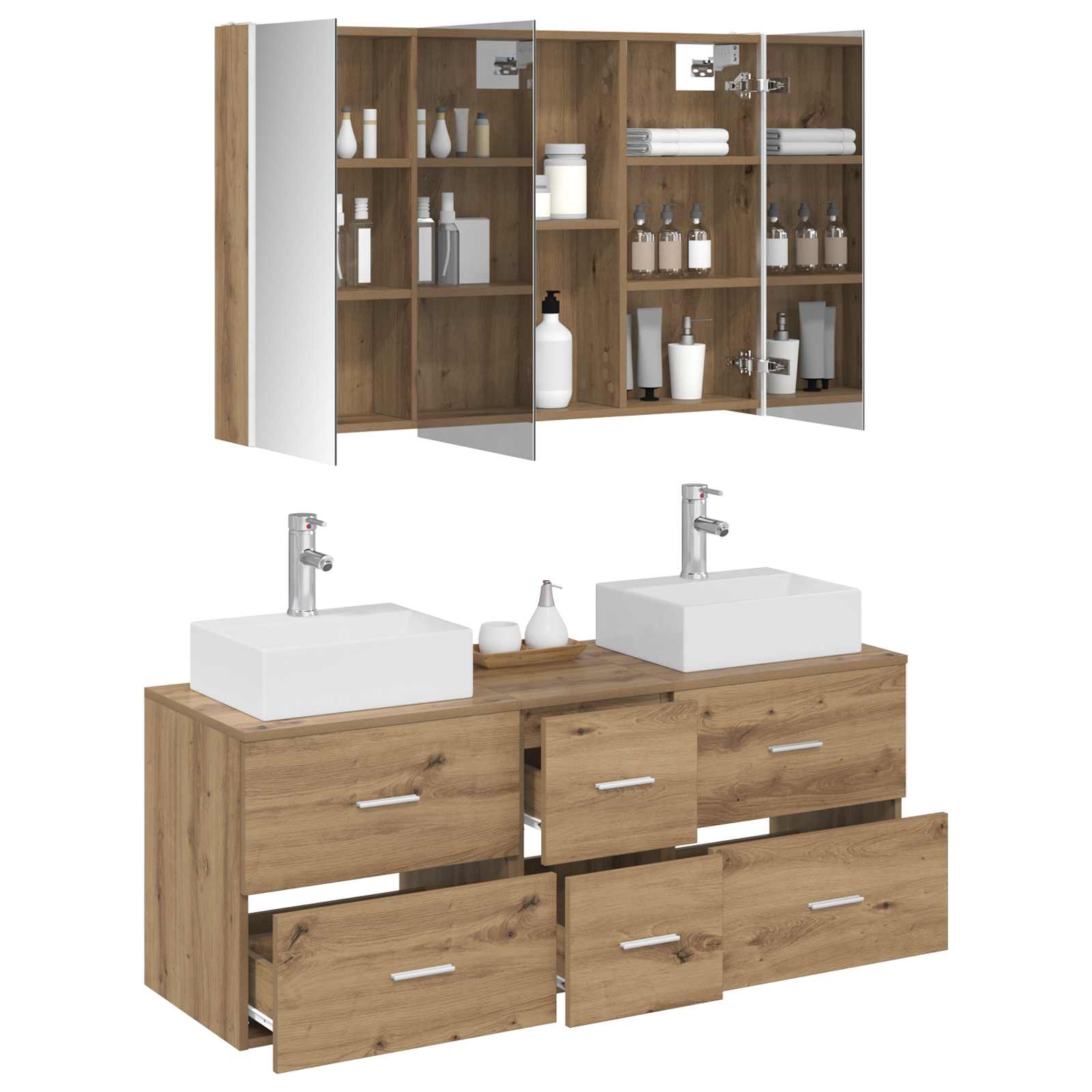 Badezimmermöbel-Set 4 stk. Artisan-Eiche Ingenieurholz und Glas