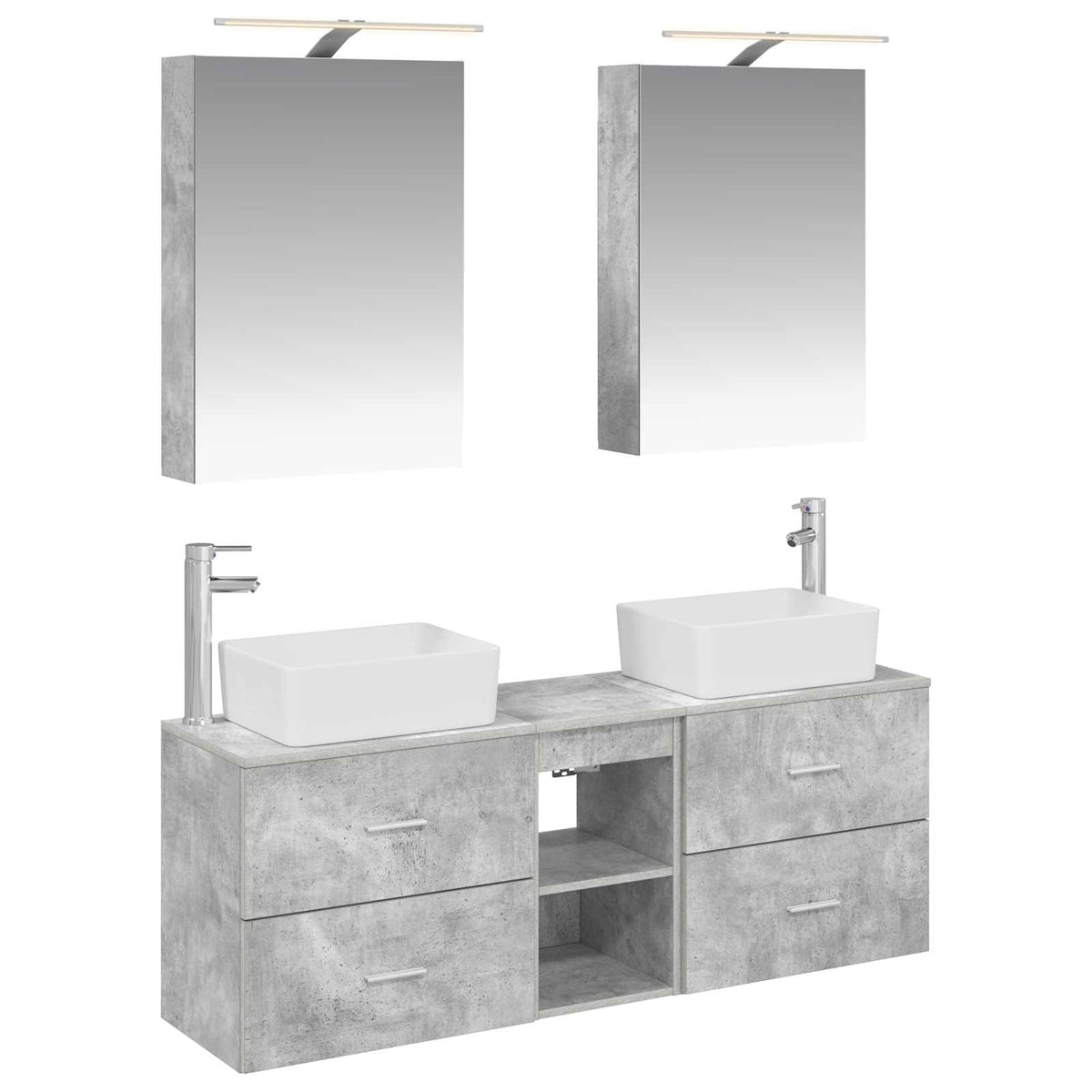 Badezimmermöbel-Set 5 stk. Betongrau Ingenieurholz und Glas