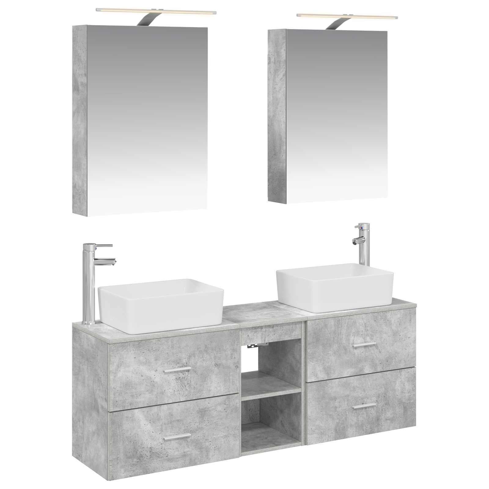 Badezimmermöbel-Set 5 stk. Betongrau Ingenieurholz und Glas