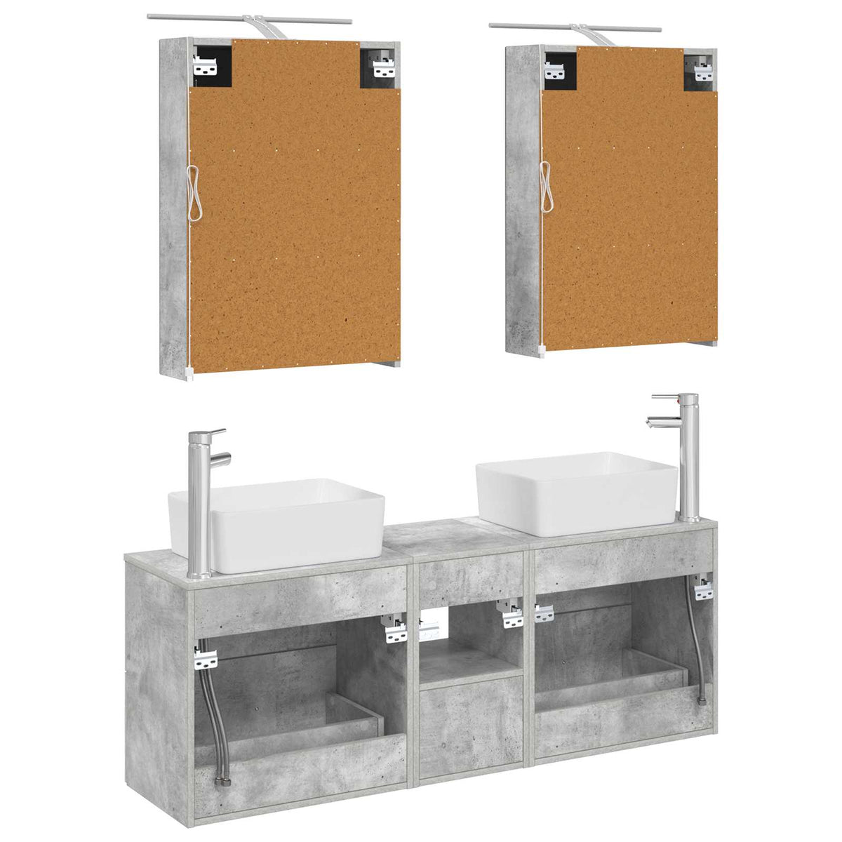 Badezimmermöbel-Set 5 stk. Betongrau Ingenieurholz und Glas