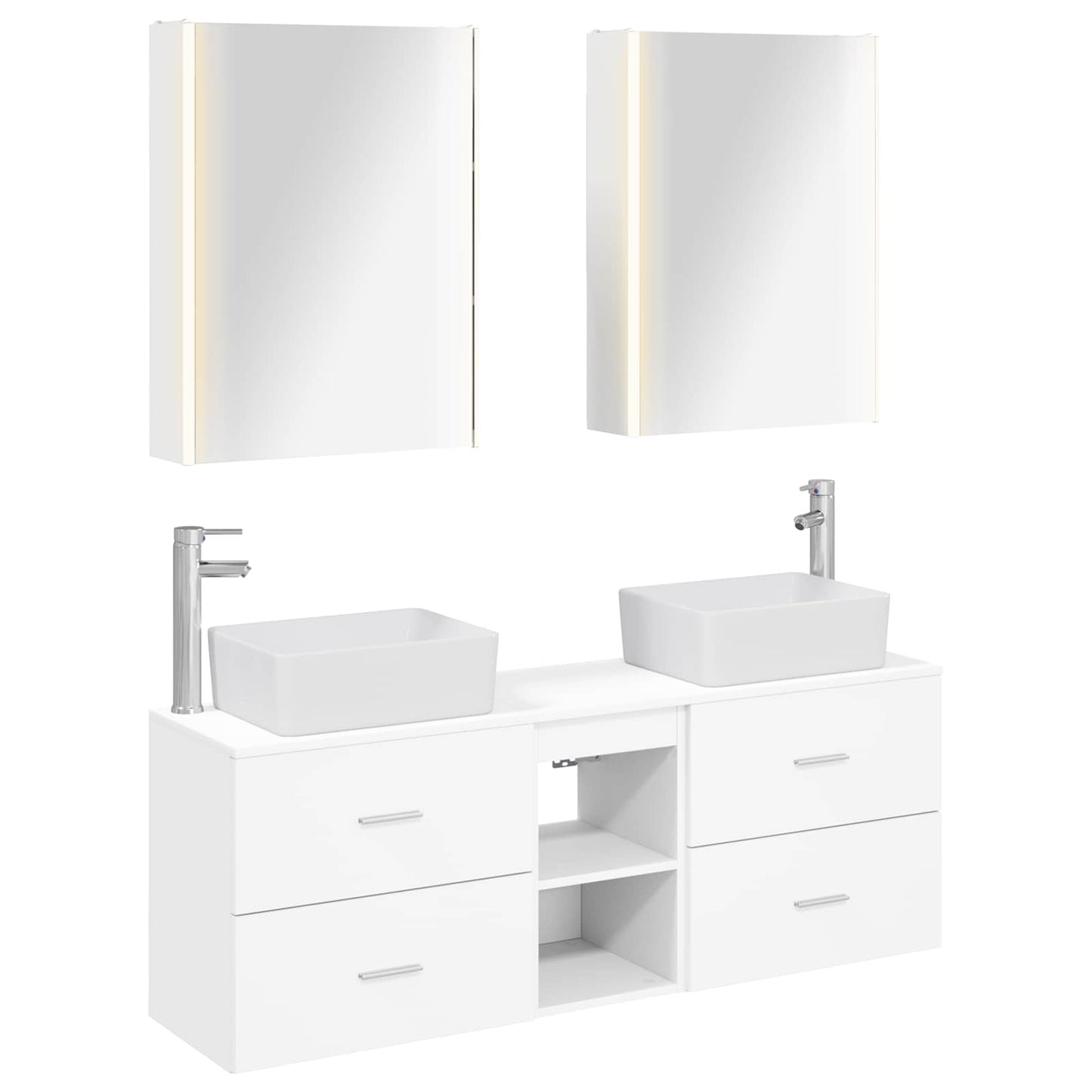 Badezimmermöbel-Set 5 stk. Weiß Ingenieurholz und Glas