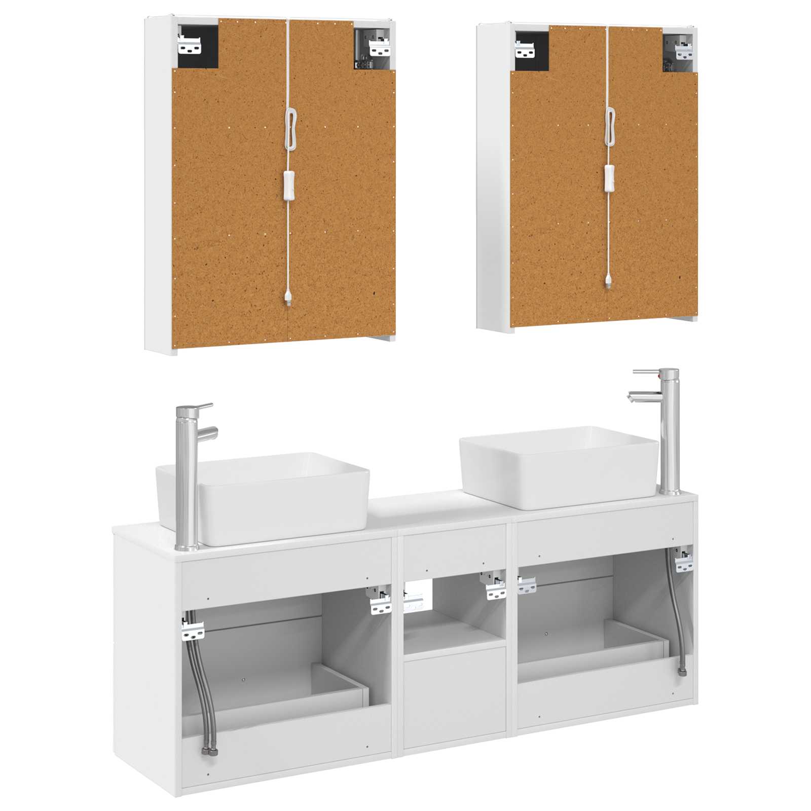 Badezimmermöbel-Set 5 stk. Weiß Ingenieurholz und Glas