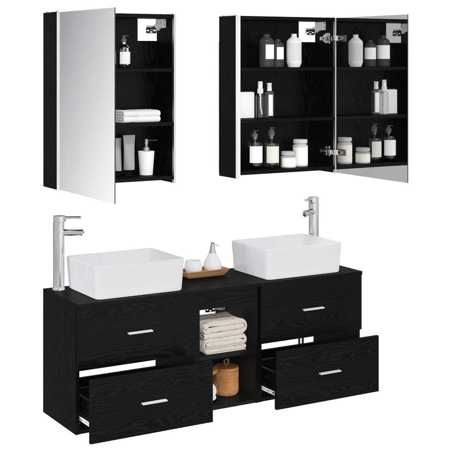 Badezimmermöbel-Set 5 stk. Schwarze Eiche