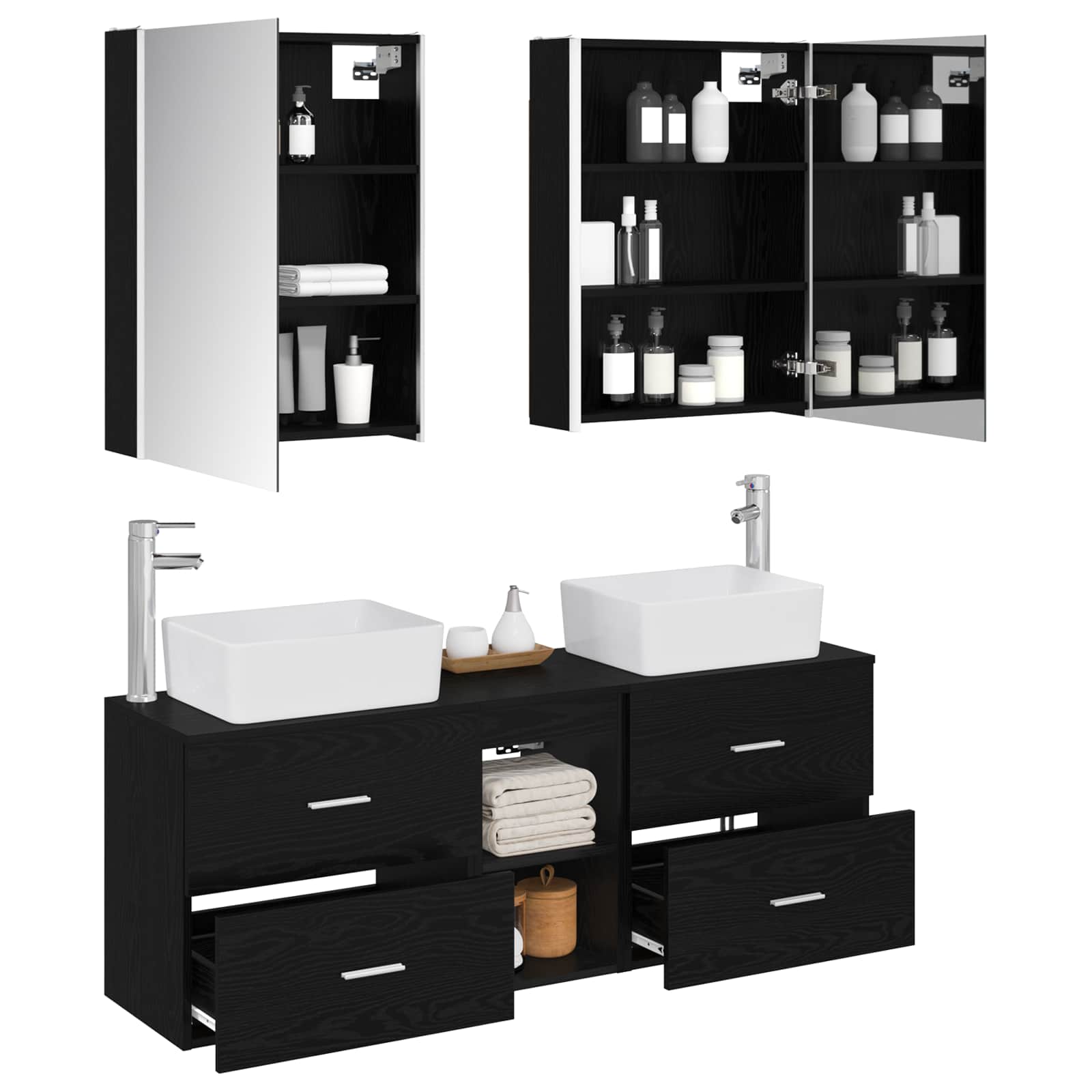 Badezimmermöbel-Set 5 stk. Schwarze Eiche