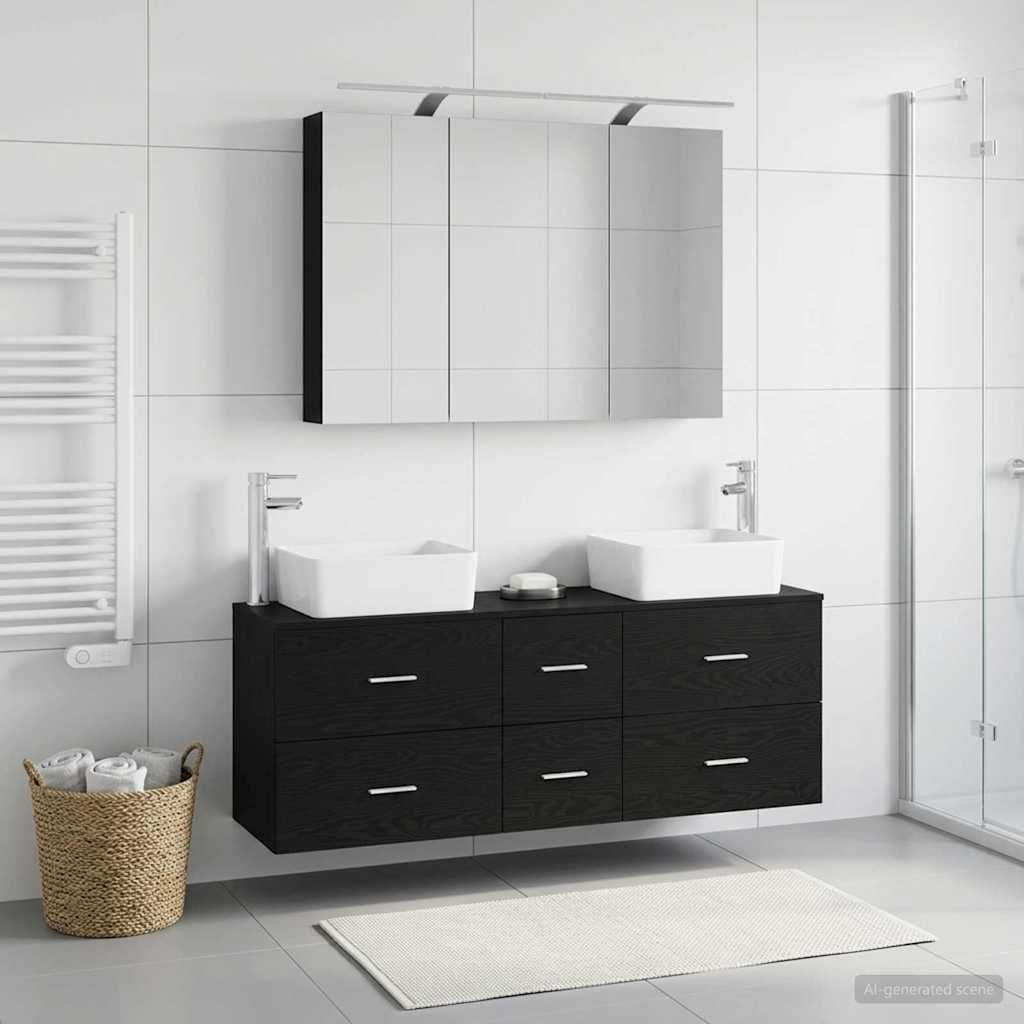 Badezimmermöbel-Set 4 stk. Schwarze Eiche