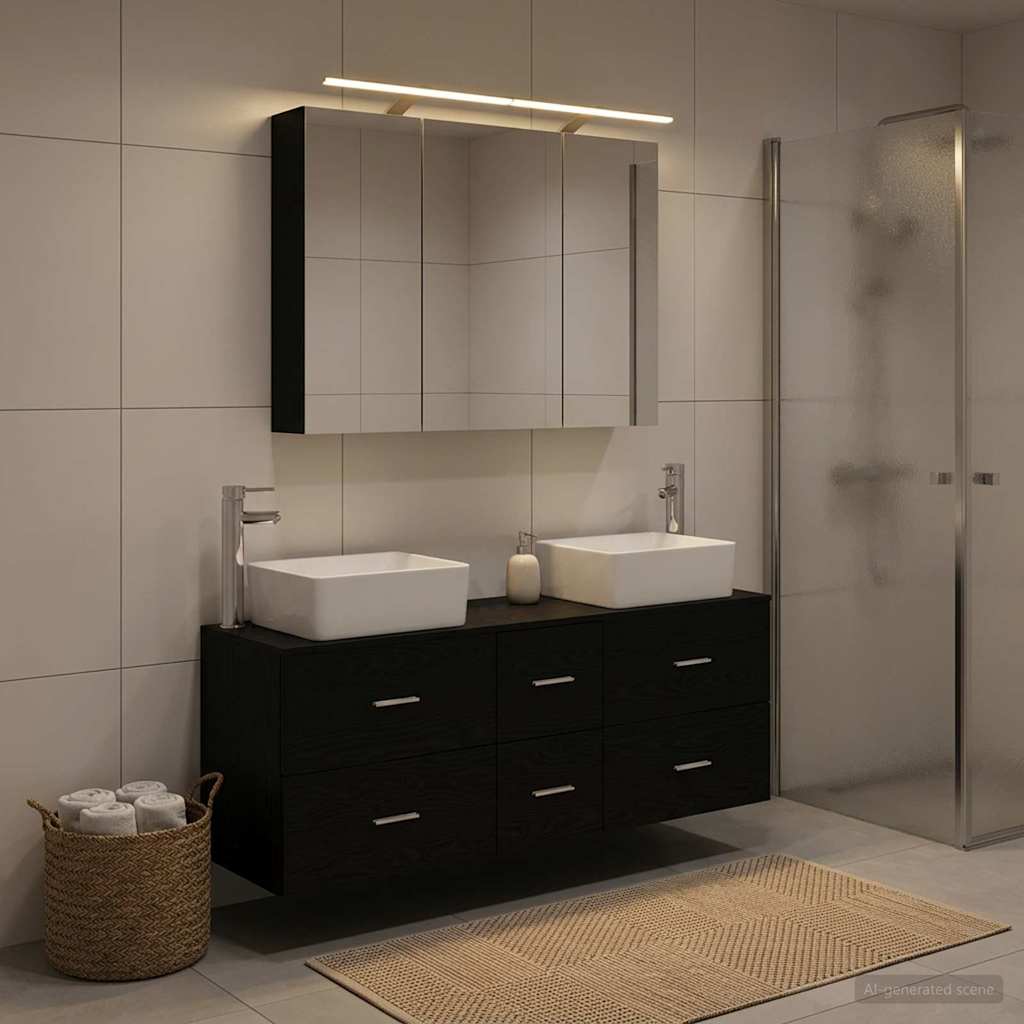 Badezimmermöbel-Set 4 stk. Schwarze Eiche
