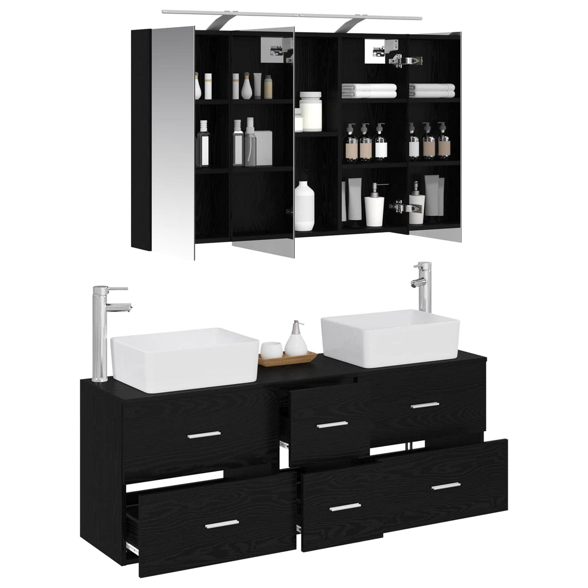 Badezimmermöbel-Set 4 stk. Schwarze Eiche