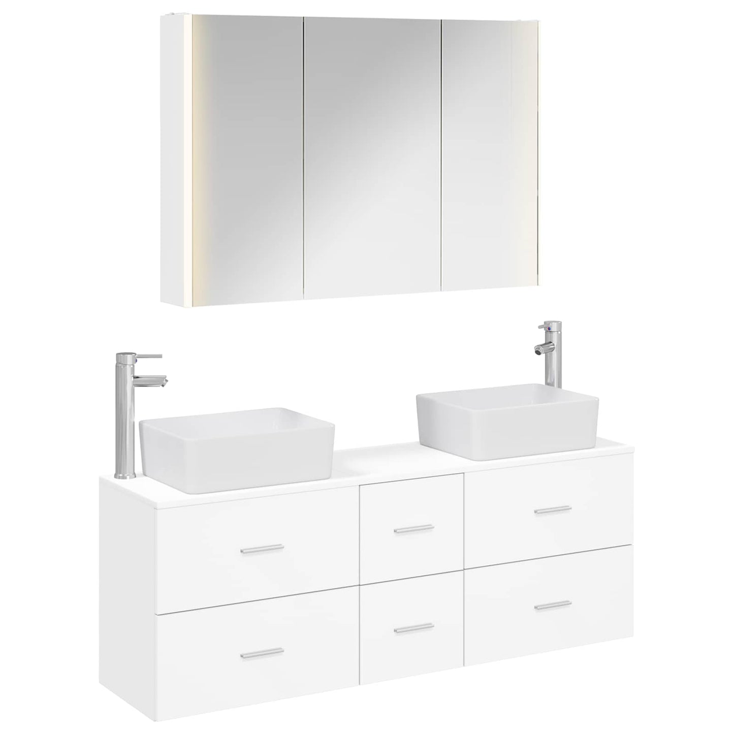 Badezimmermöbel-Set 4 stk. Weiß Ingenieurholz und Glas