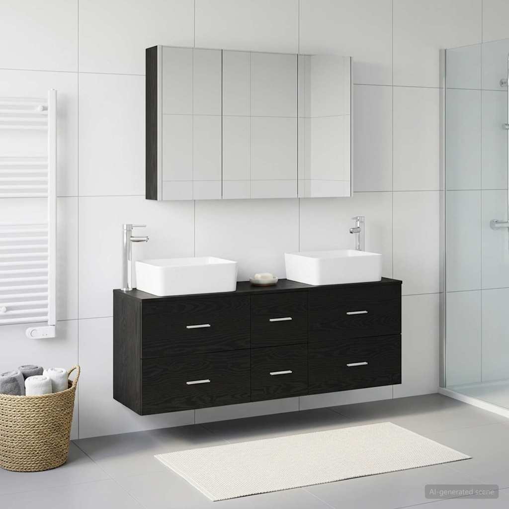 Badezimmermöbel-Set 4 stk. Schwarze Eiche