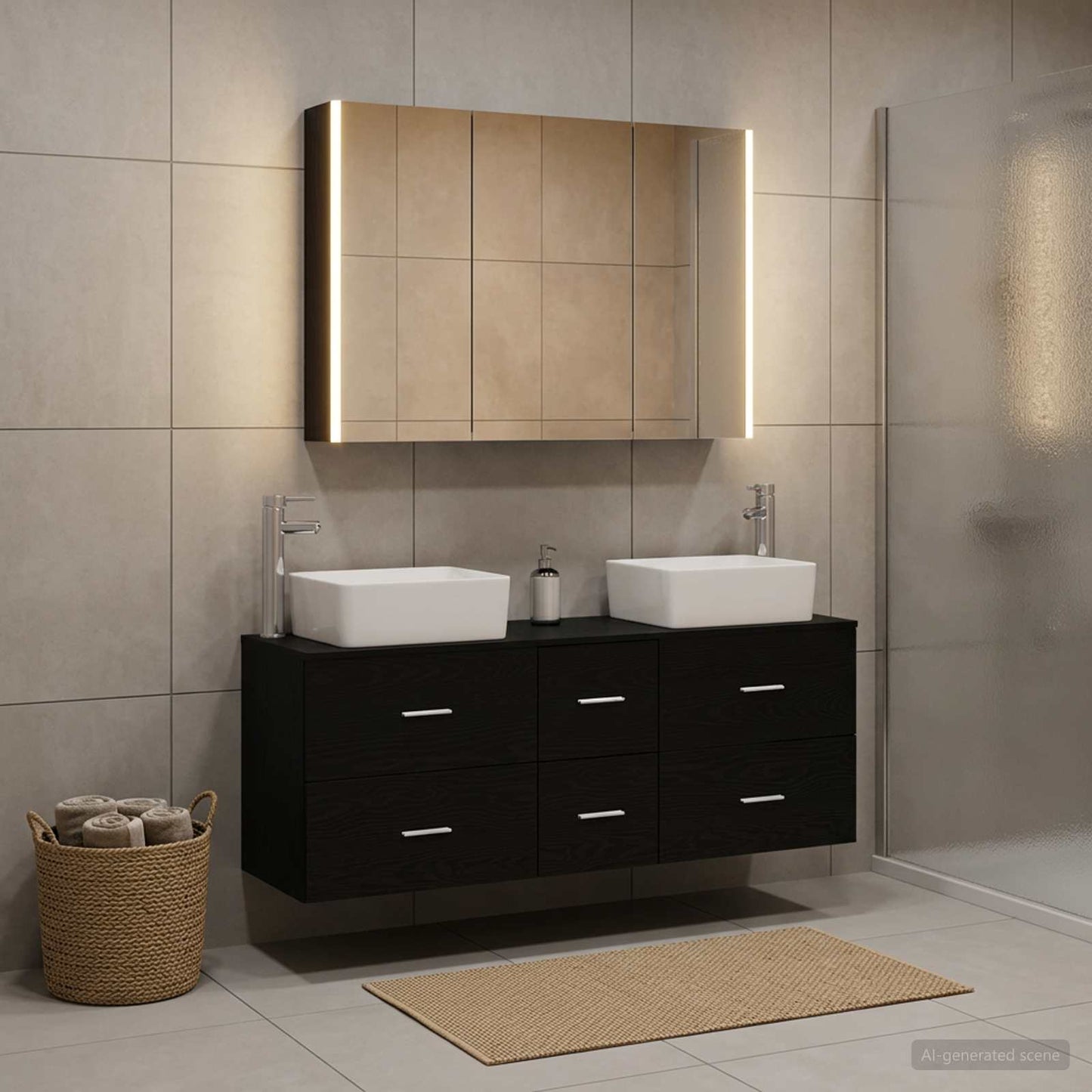 Badezimmermöbel-Set 4 stk. Schwarze Eiche
