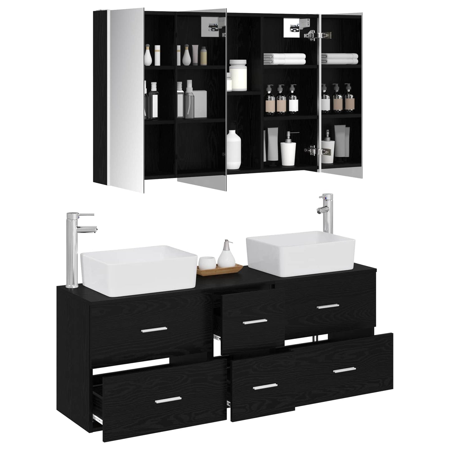 Badezimmermöbel-Set 4 stk. Schwarze Eiche