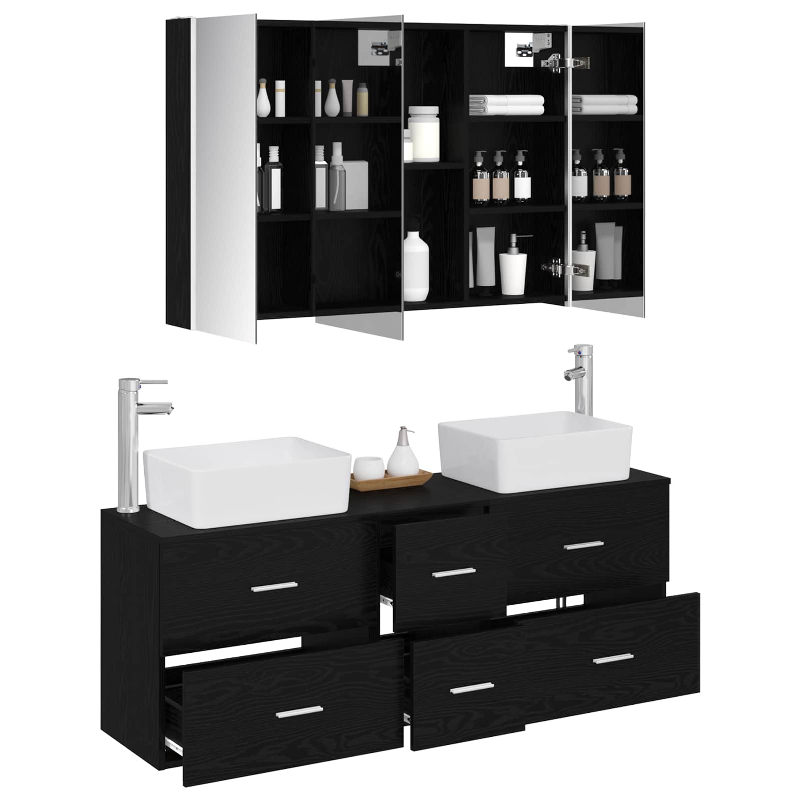 Badezimmermöbel-Set 4 stk. Schwarze Eiche