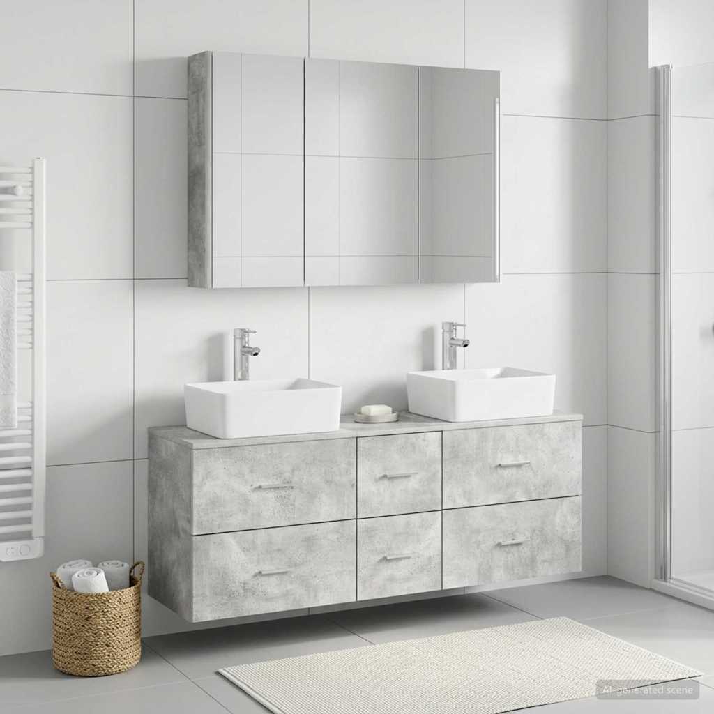 Badezimmermöbel-Set 4 stk. Betongrau Ingenieurholz und Glas