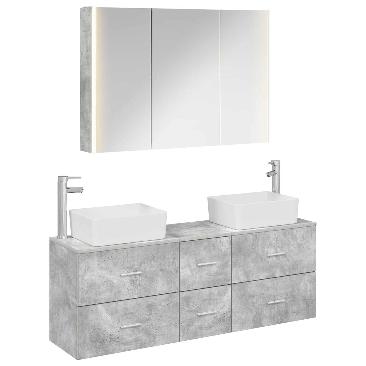 Badezimmermöbel-Set 4 stk. Betongrau Ingenieurholz und Glas