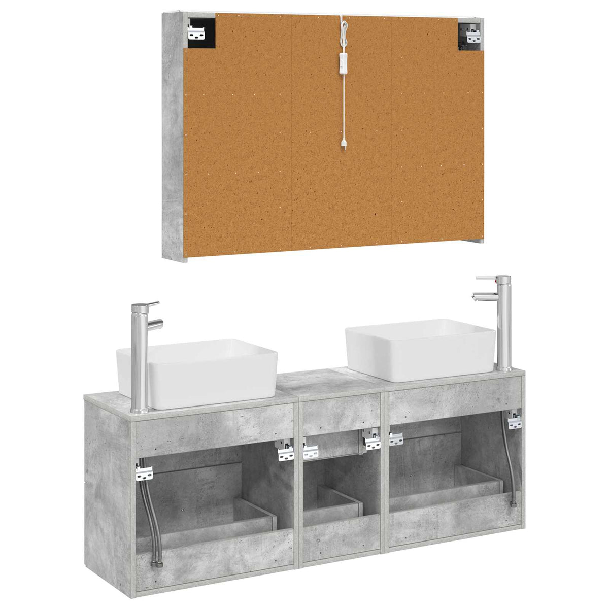 Badezimmermöbel-Set 4 stk. Betongrau Ingenieurholz und Glas