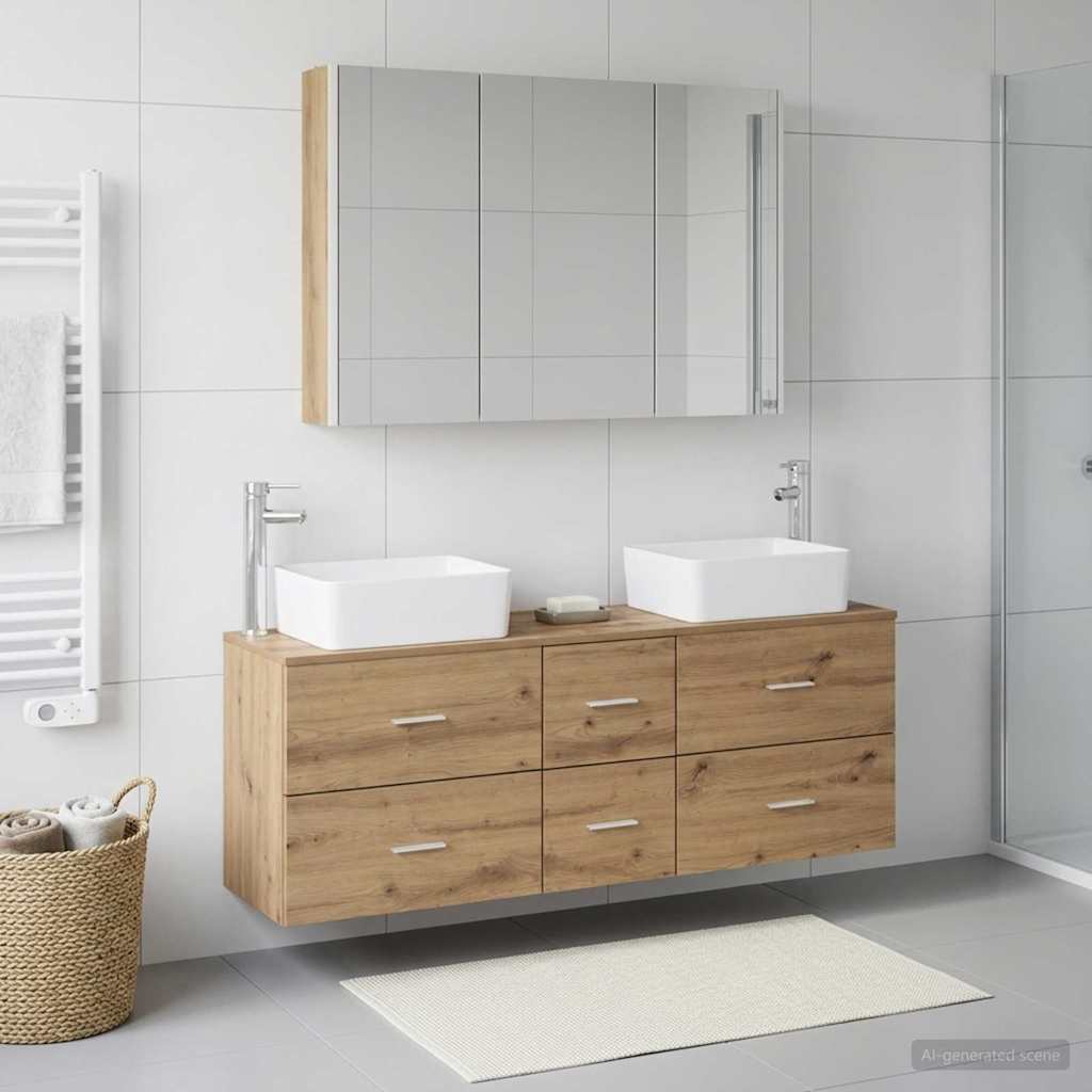 Badezimmermöbel-Set 4 stk. Artisan-Eiche Ingenieurholz und Glas
