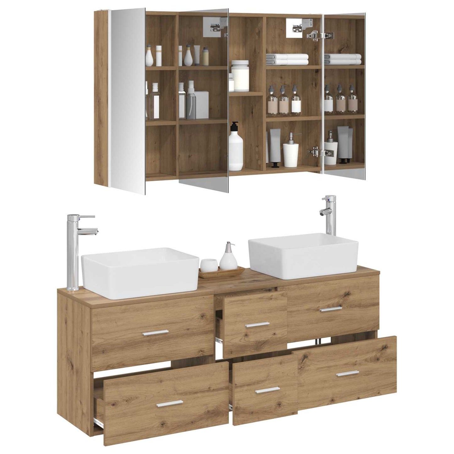 Badezimmermöbel-Set 4 stk. Artisan-Eiche Ingenieurholz und Glas
