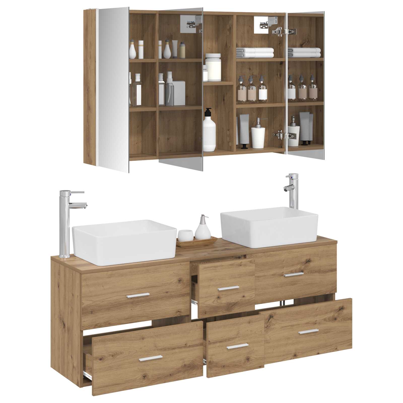 Badezimmermöbel-Set 4 stk. Artisan-Eiche Ingenieurholz und Glas