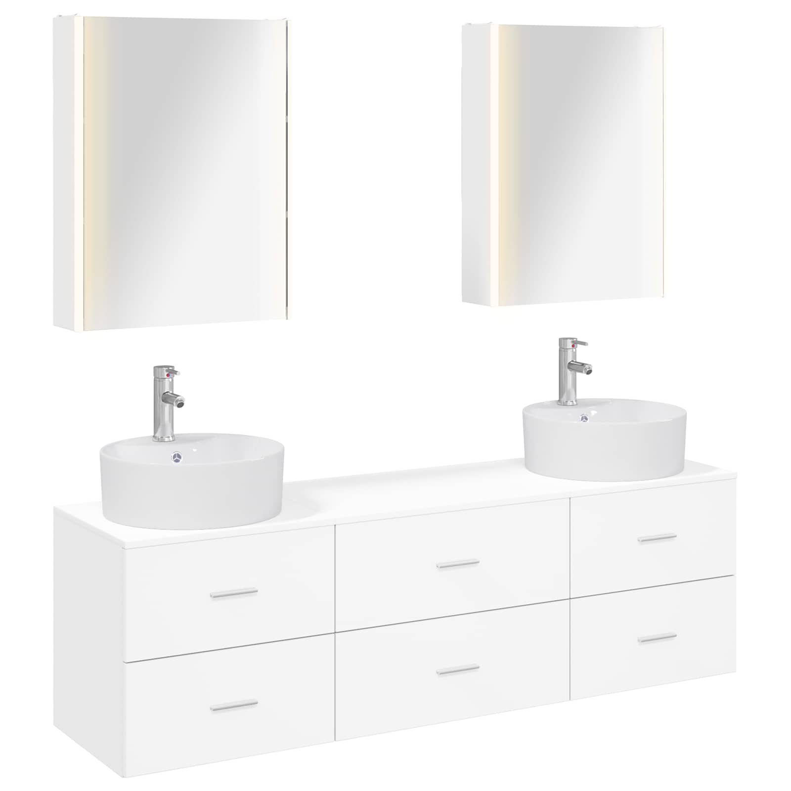 Badezimmermöbel-Set 5 stk. Weiß Ingenieurholz und Glas