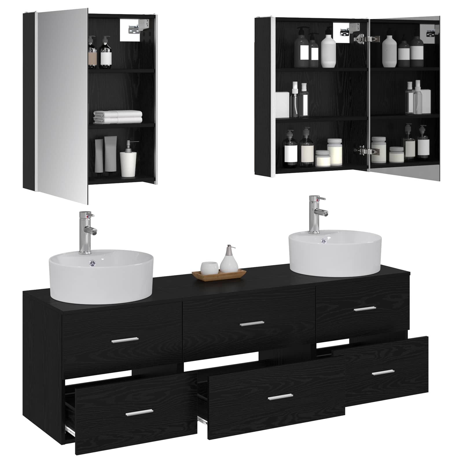 Badezimmermöbel-Set 5 stk. Schwarze Eiche