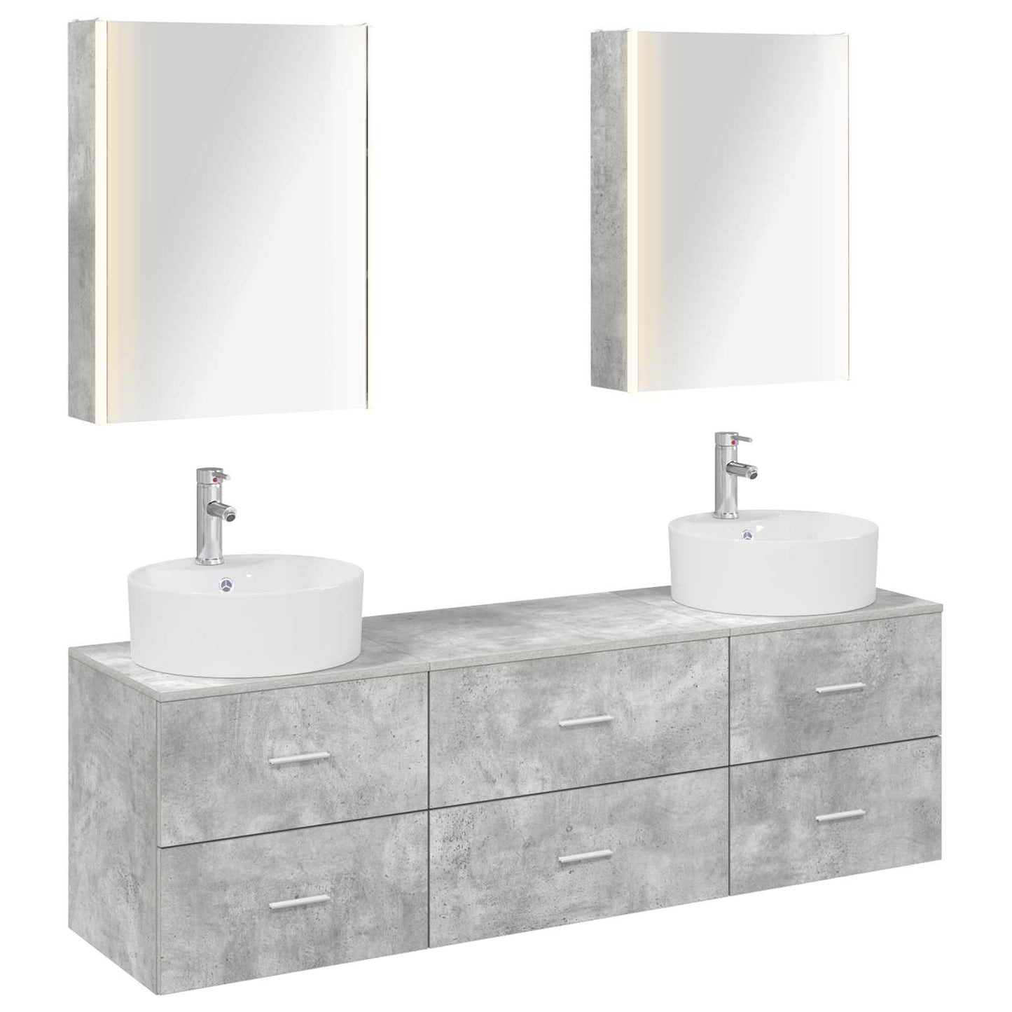 Badezimmermöbel-Set 5 stk. Betongrau Ingenieurholz und Glas