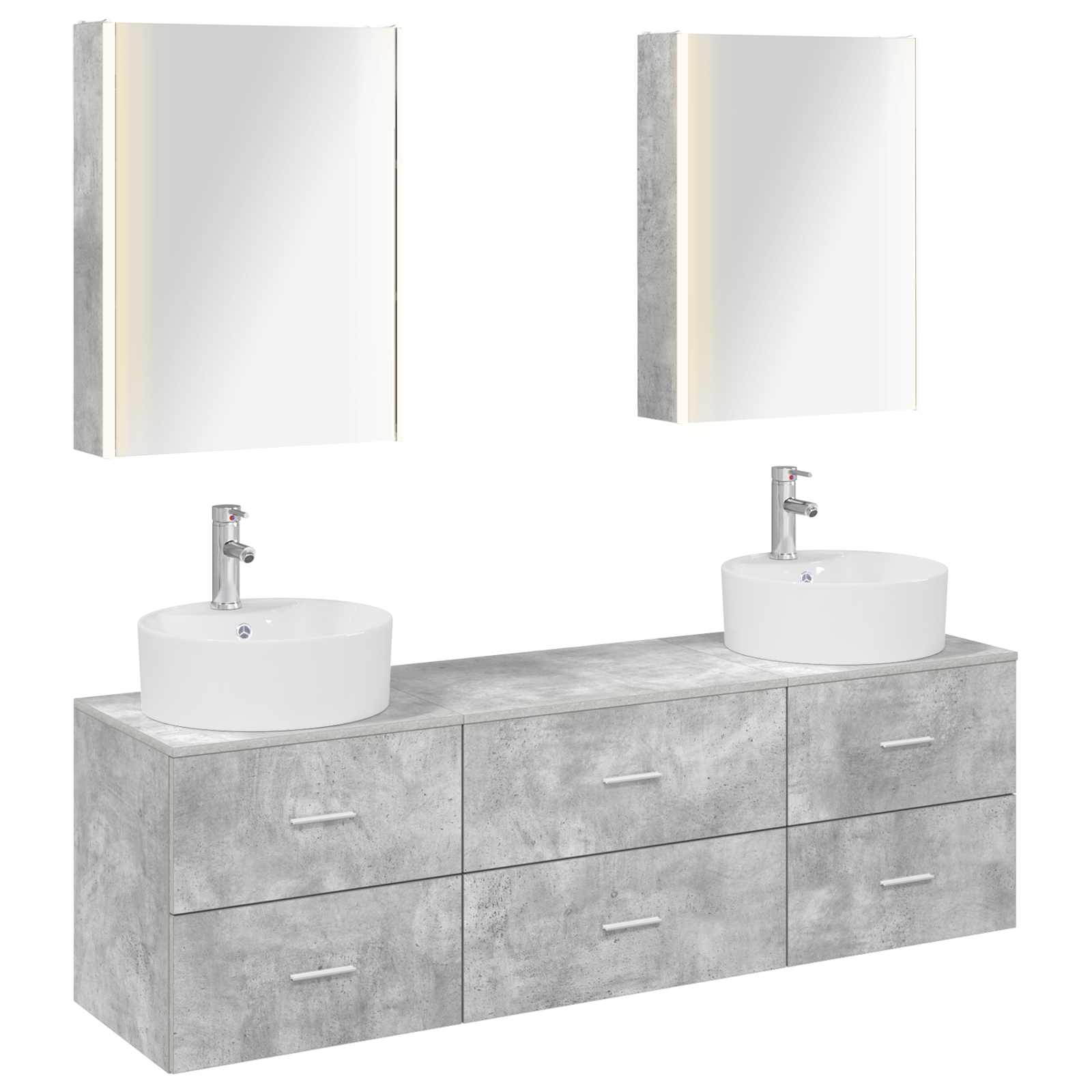 Badezimmermöbel-Set 5 stk. Betongrau Ingenieurholz und Glas