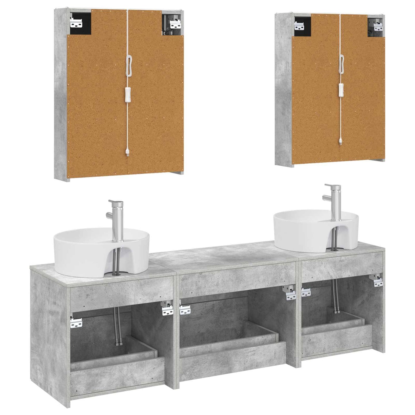 Badezimmermöbel-Set 5 stk. Betongrau Ingenieurholz und Glas