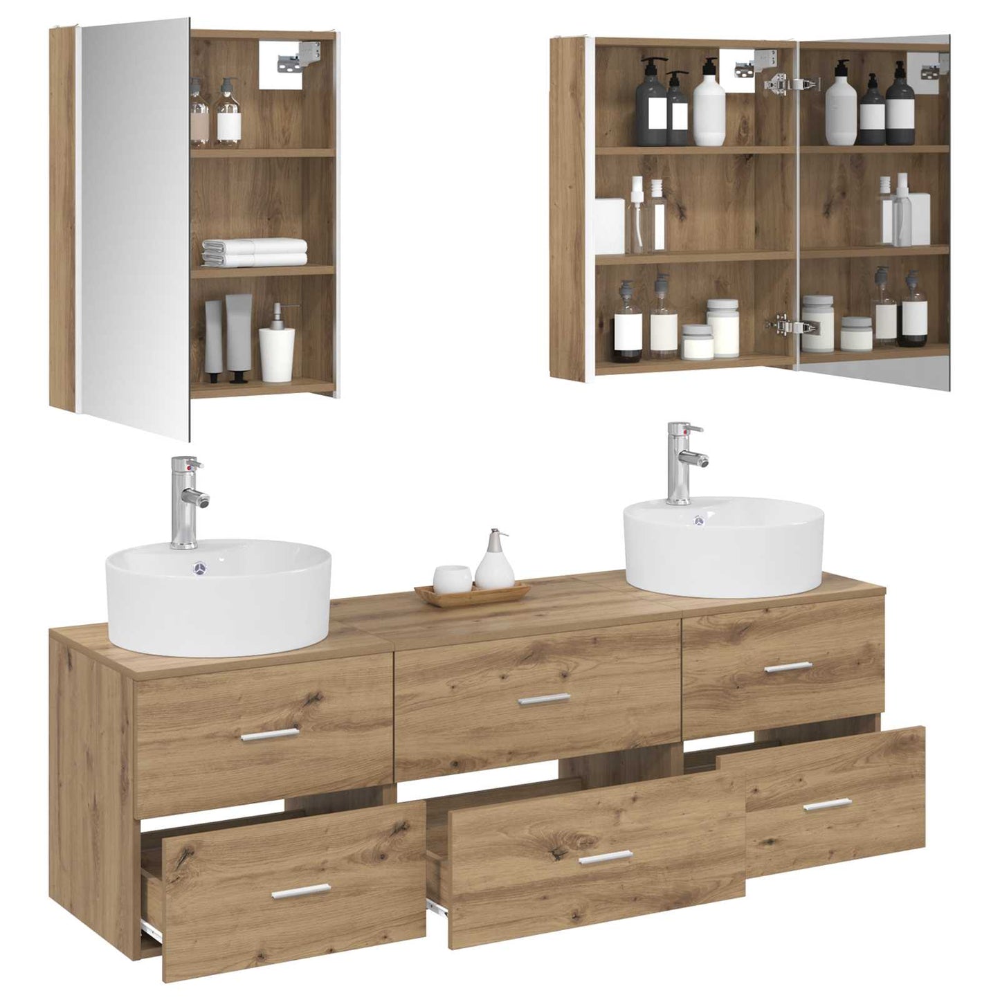 Badezimmermöbel-Set 5 stk. Artisan-Eiche Ingenieurholz und Glas