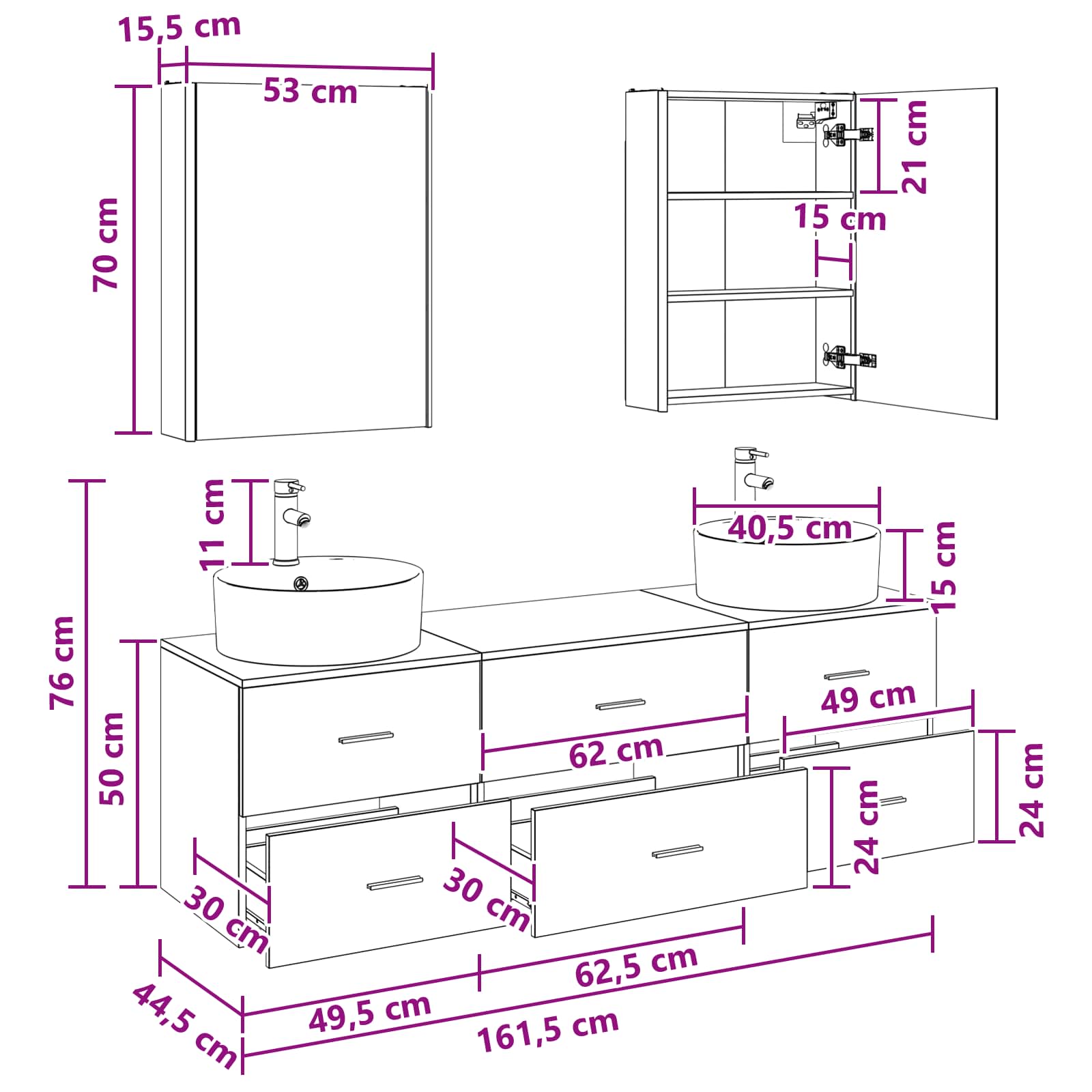Badezimmermöbel-Set 5 stk. Artisan-Eiche Ingenieurholz und Glas