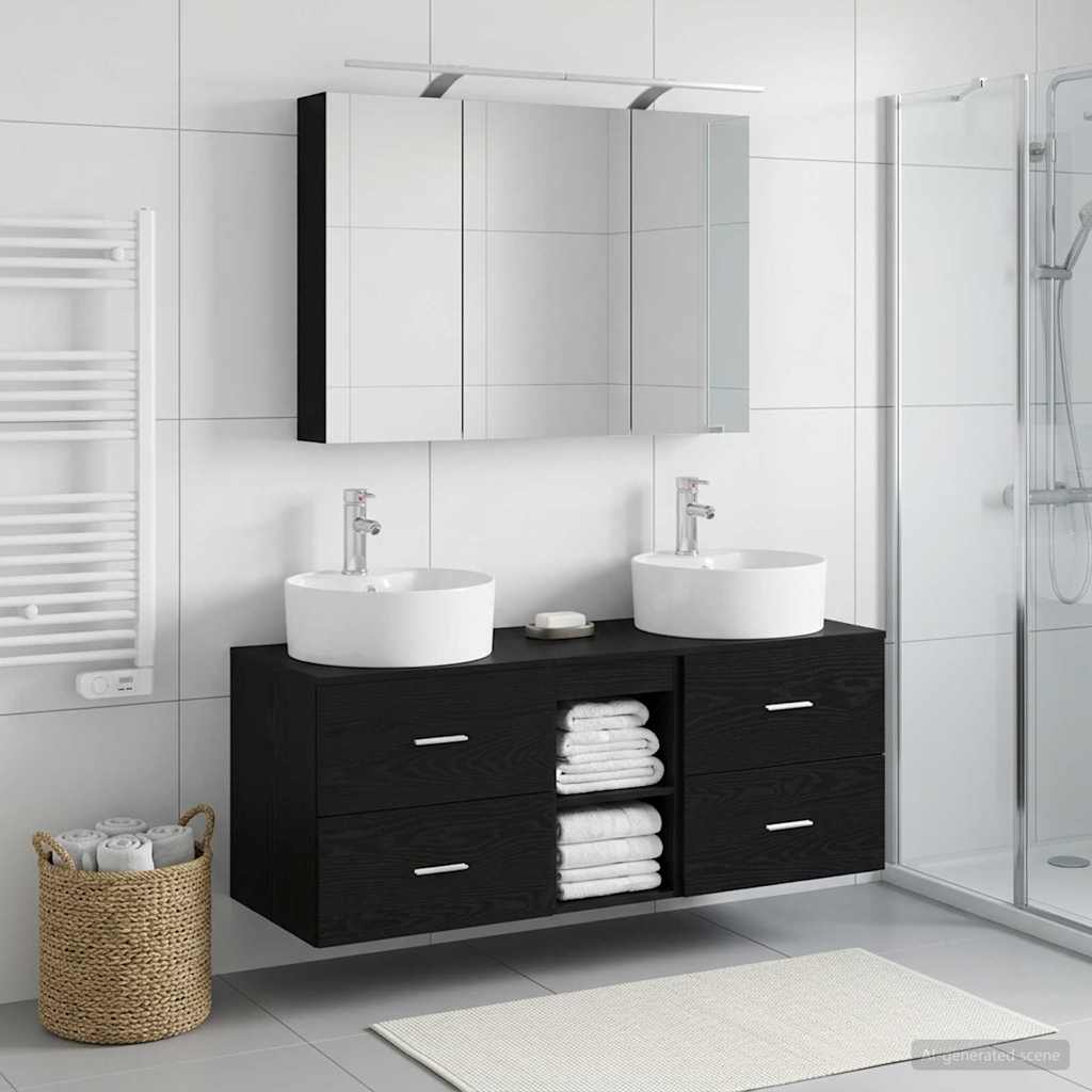 Badezimmermöbel-Set 4 stk. Schwarz Eichen-Optik