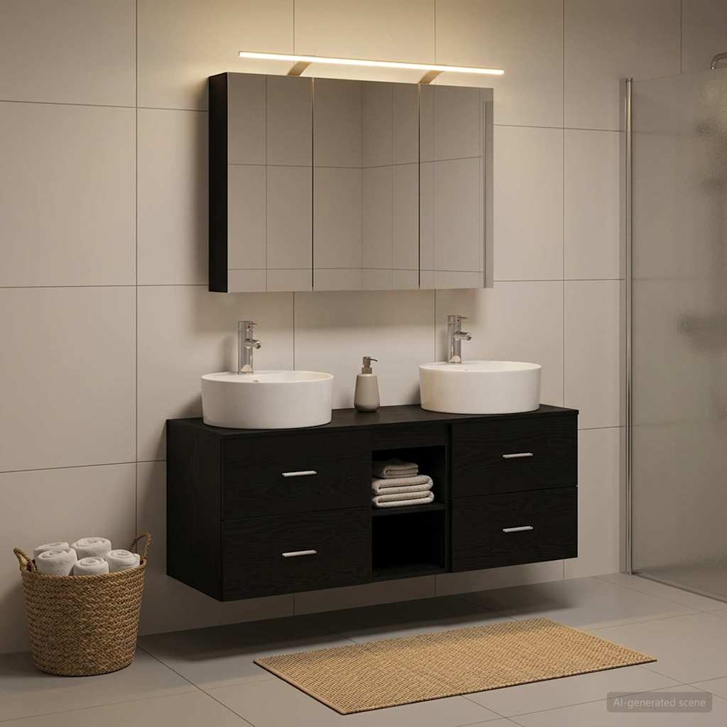 Badezimmermöbel-Set 4 stk. Schwarz Eichen-Optik