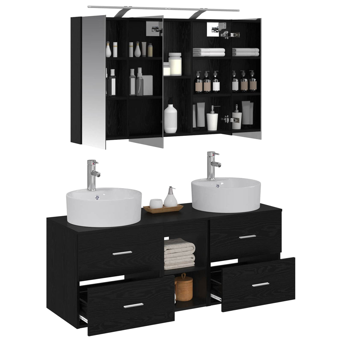 Badezimmermöbel-Set 4 stk. Schwarz Eichen-Optik
