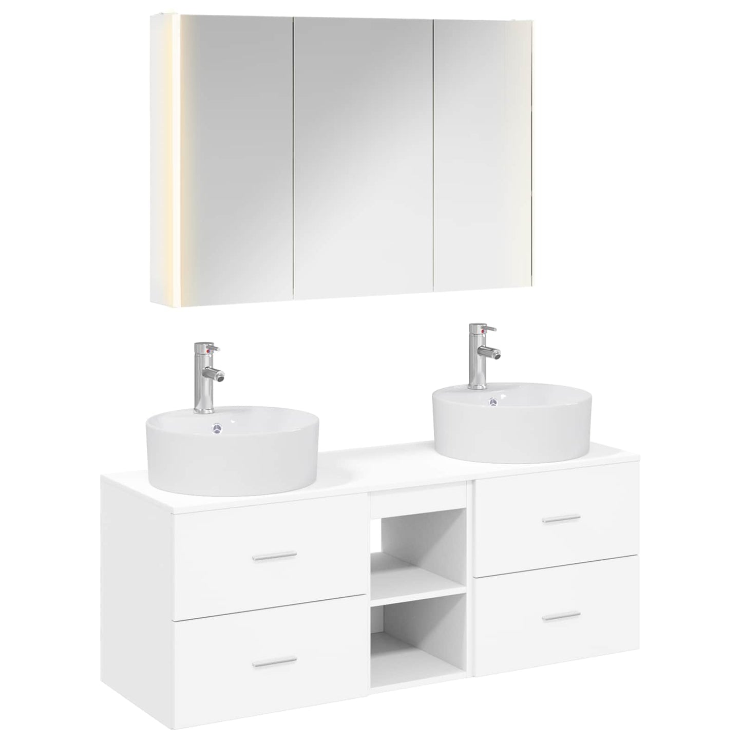 Badezimmermöbel-Set 4 stk. Weiß Ingenieurholz und Glas
