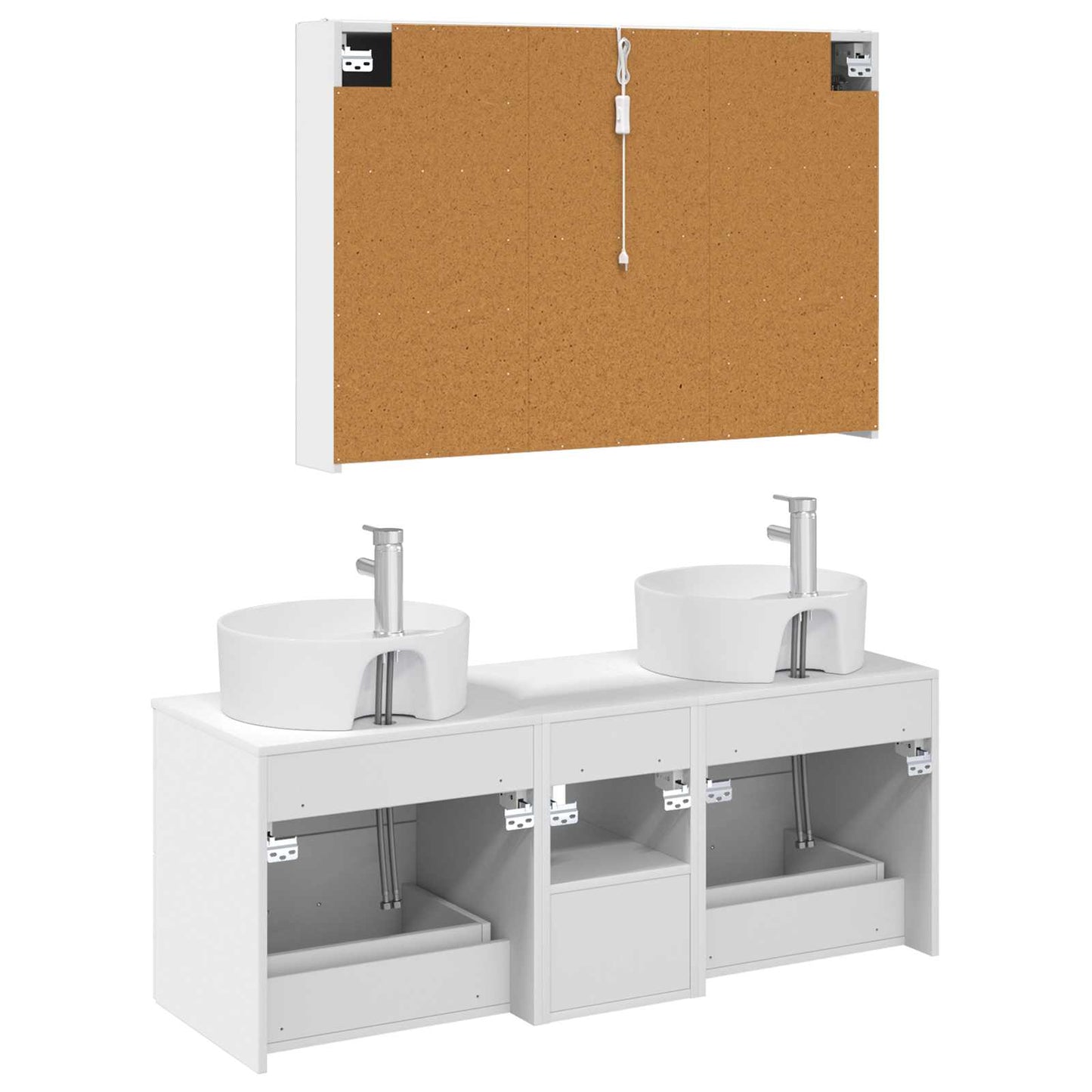 Badezimmermöbel-Set 4 stk. Weiß Ingenieurholz und Glas