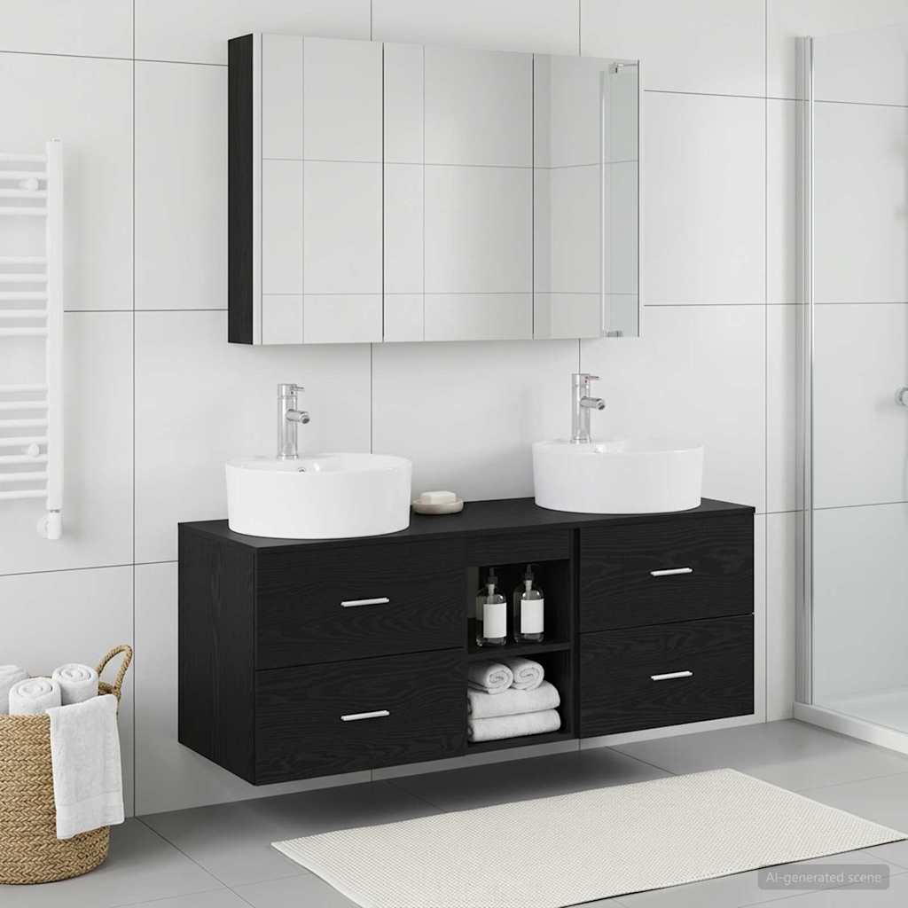 Badezimmermöbel-Set 4 stk. Schwarze Eiche