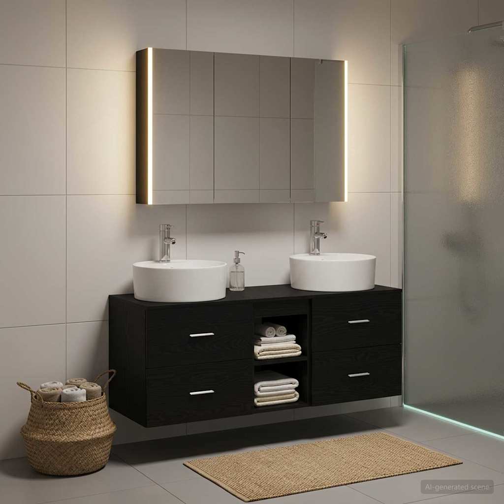 Badezimmermöbel-Set 4 stk. Schwarze Eiche