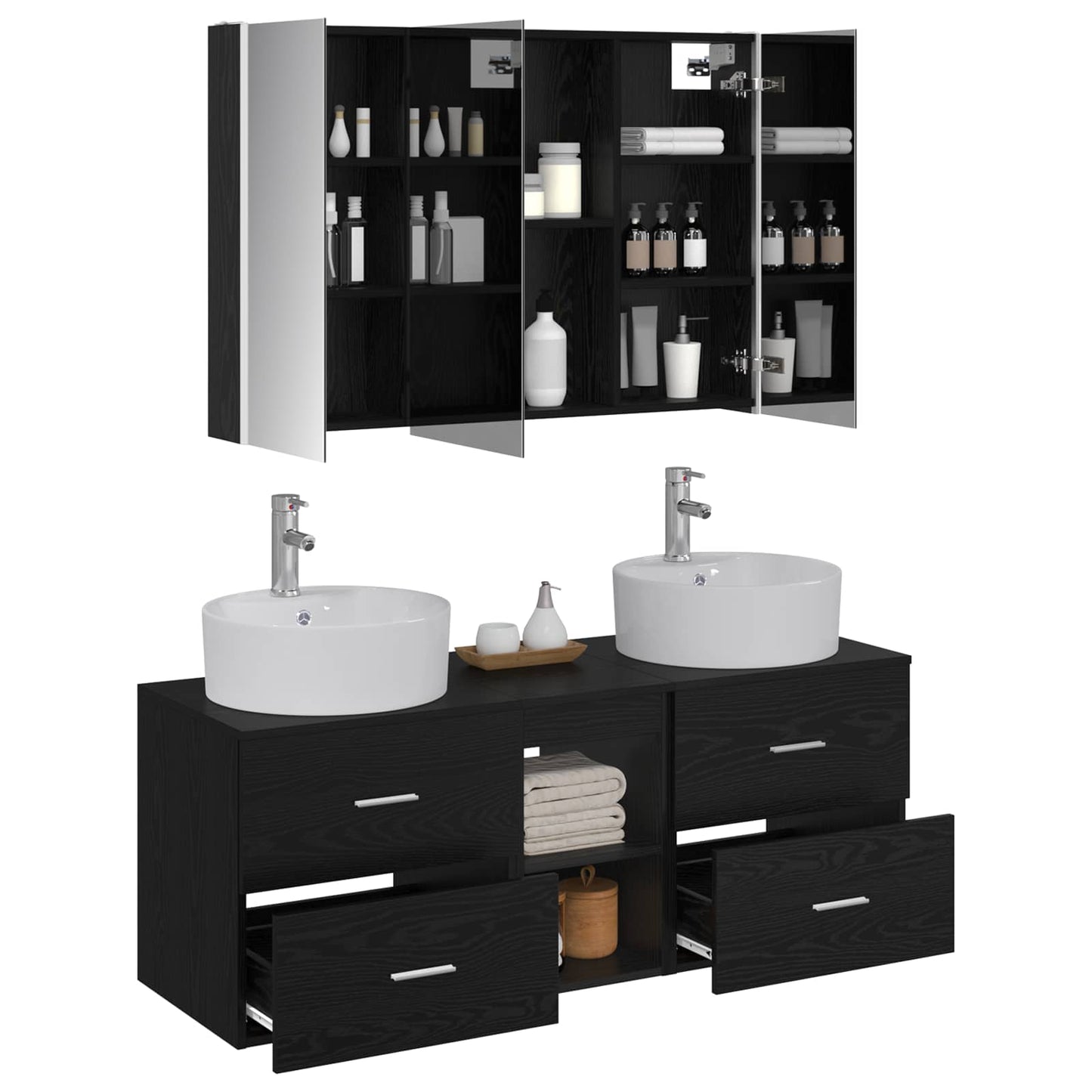 Badezimmermöbel-Set 4 stk. Schwarze Eiche