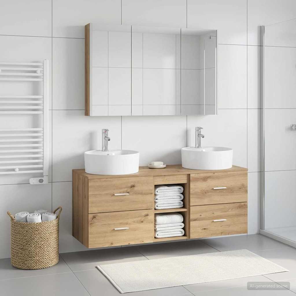 Badezimmermöbel-Set 4 stk. Artisan-Eiche Ingenieurholz und Glas