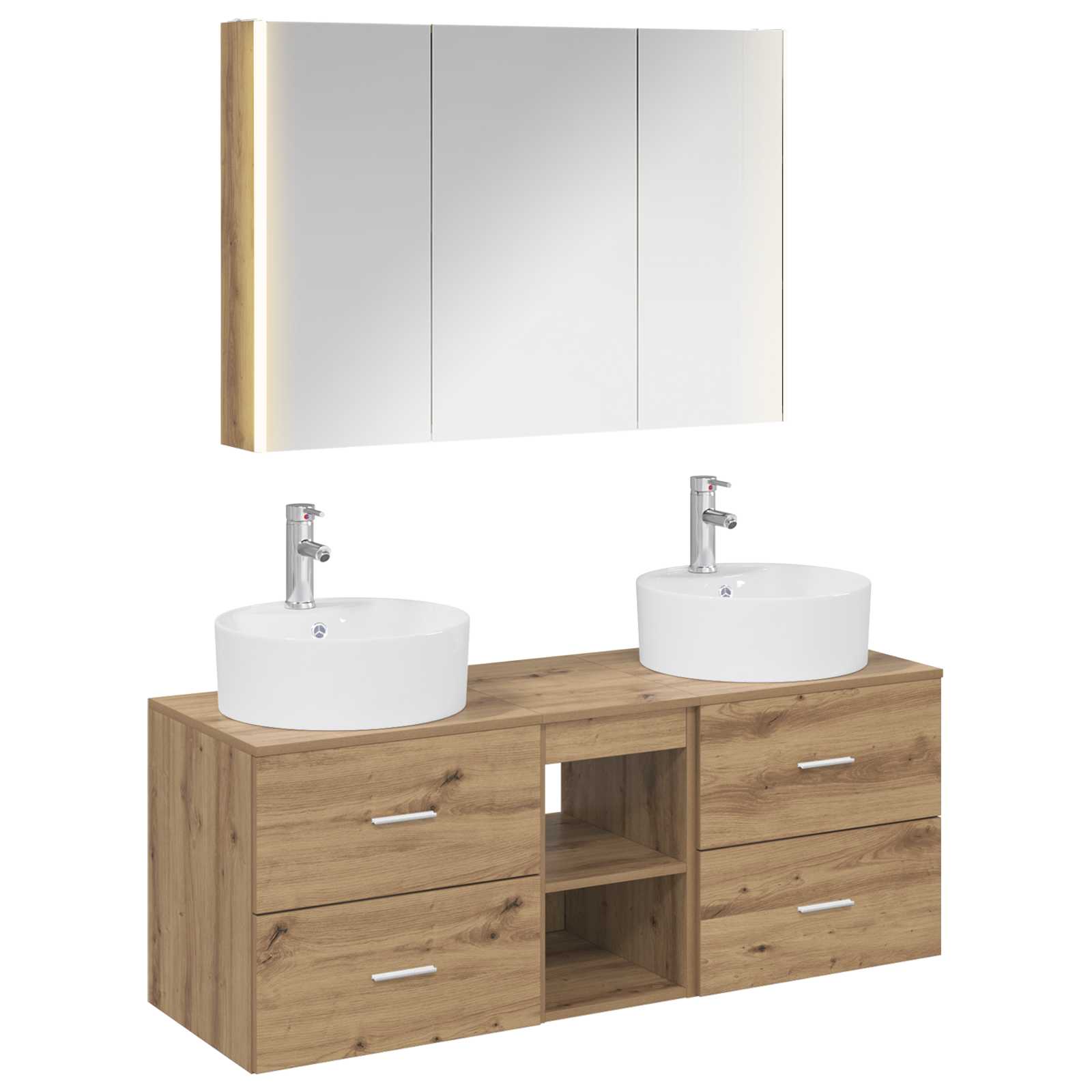 Badezimmermöbel-Set 4 stk. Artisan-Eiche Ingenieurholz und Glas
