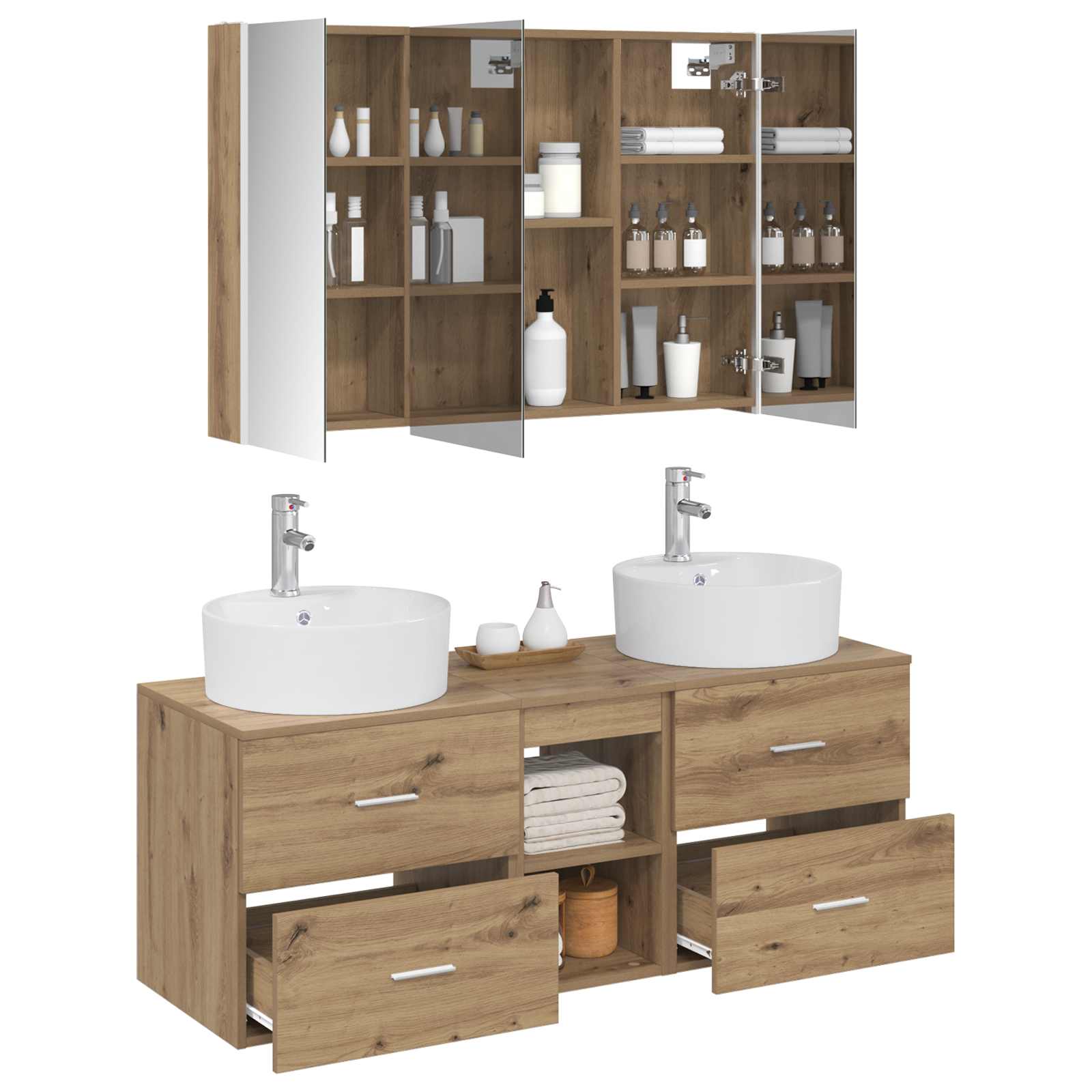 Badezimmermöbel-Set 4 stk. Artisan-Eiche Ingenieurholz und Glas