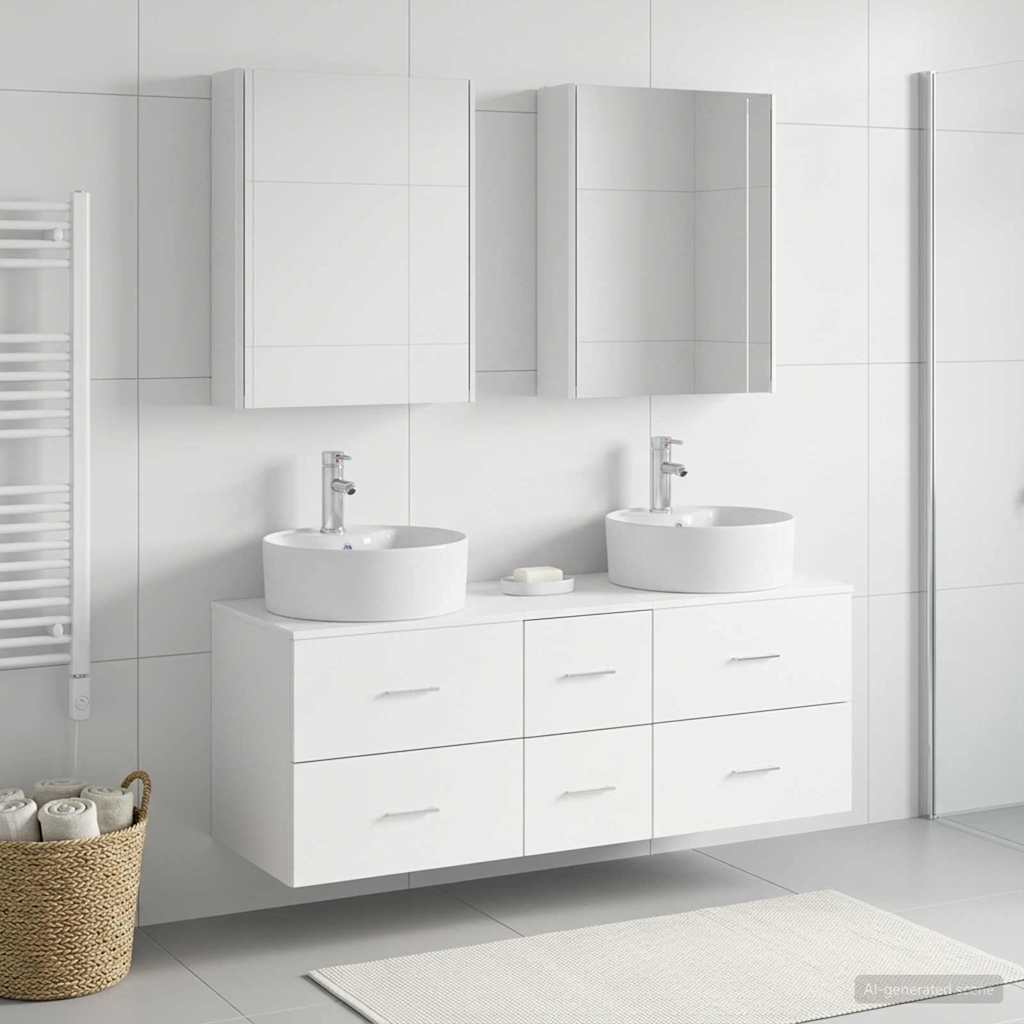 Badezimmermöbel-Set 5 stk. Weiß Ingenieurholz und Glas