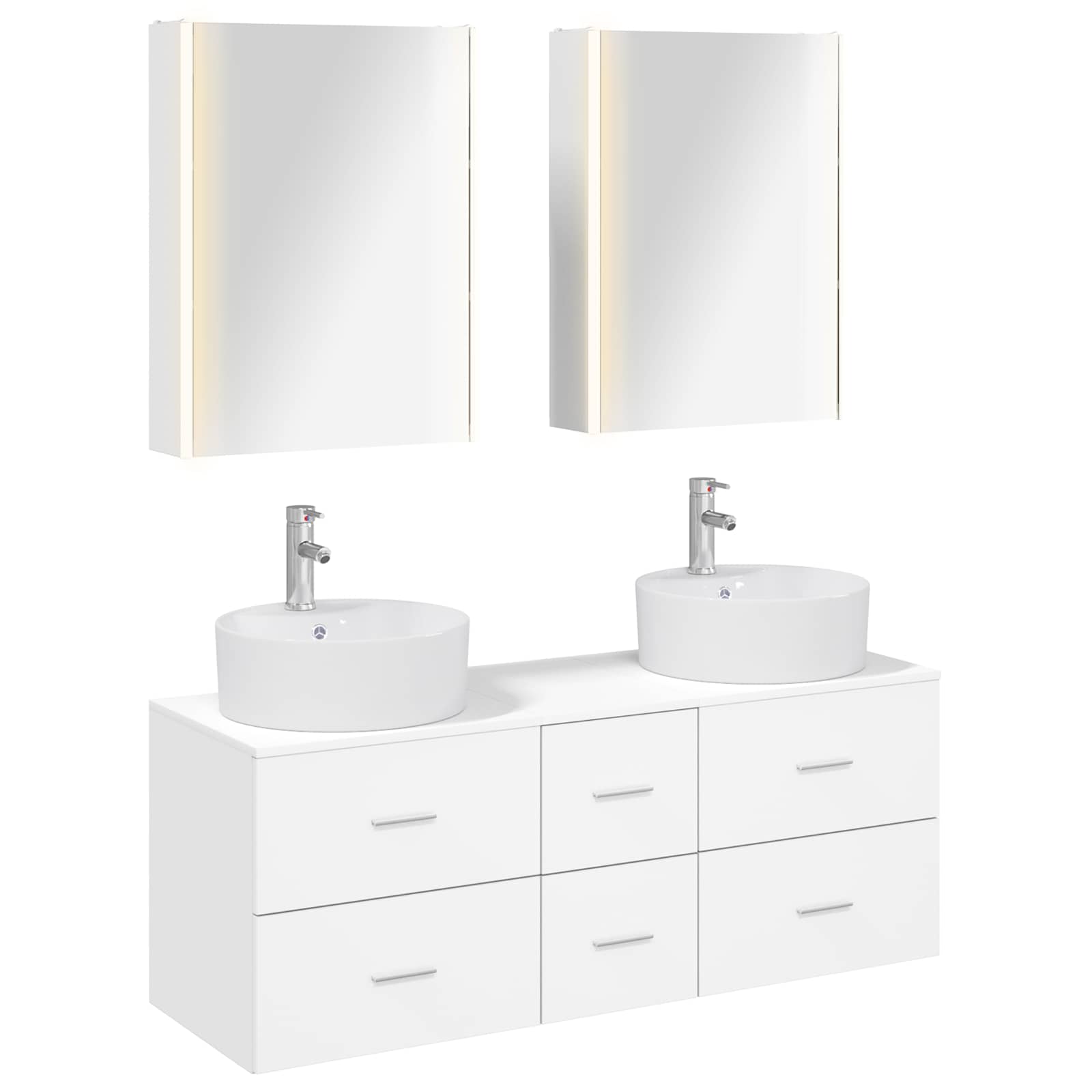 Badezimmermöbel-Set 5 stk. Weiß Ingenieurholz und Glas