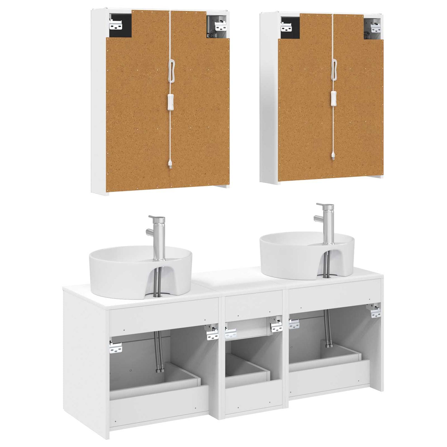 Badezimmermöbel-Set 5 stk. Weiß Ingenieurholz und Glas