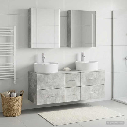 Badezimmermöbel-Set 5 stk. Betongrau Ingenieurholz und Glas
