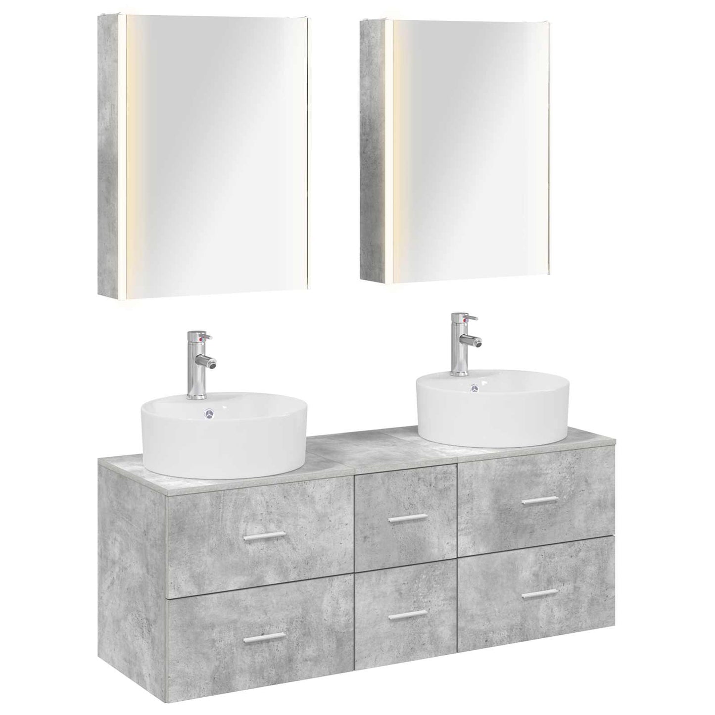 Badezimmermöbel-Set 5 stk. Betongrau Ingenieurholz und Glas
