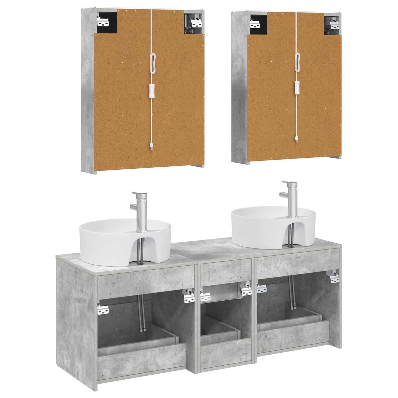 Badezimmermöbel-Set 5 stk. Betongrau Ingenieurholz und Glas