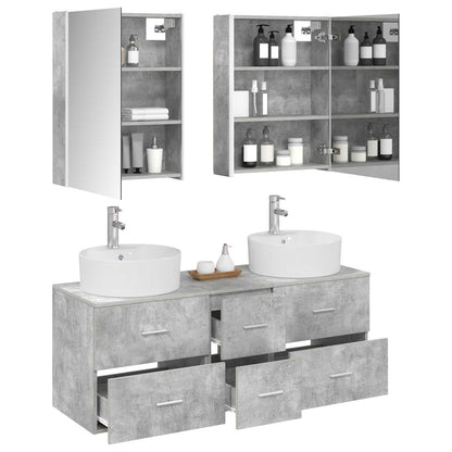 Badezimmermöbel-Set 5 stk. Betongrau Ingenieurholz und Glas